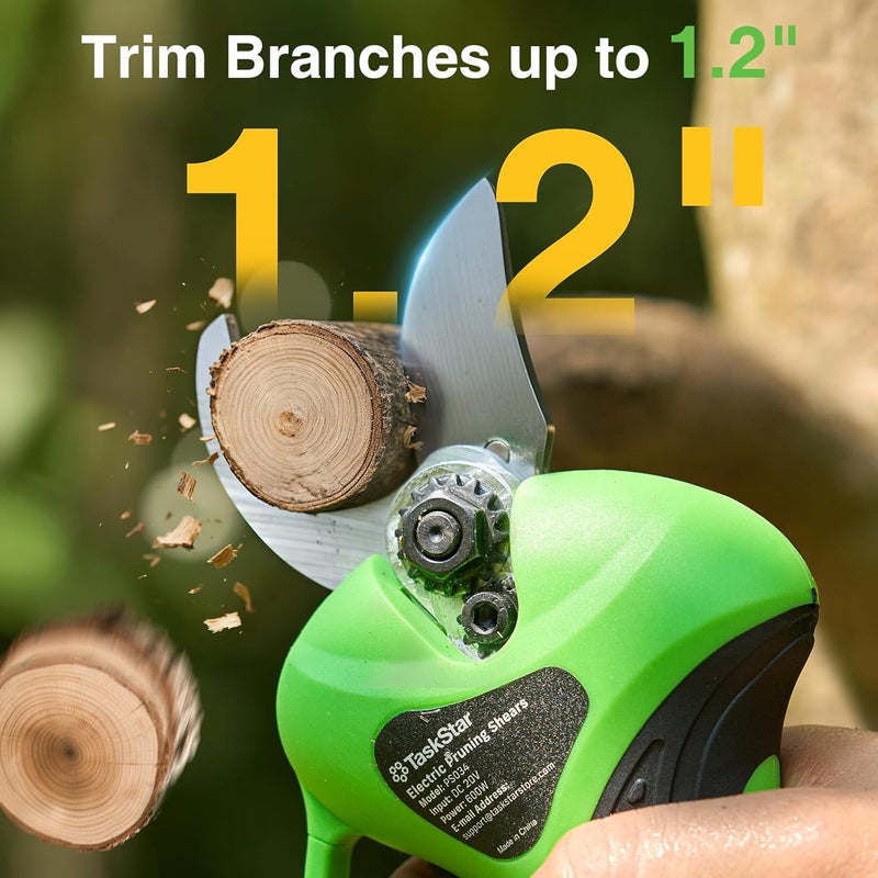 TaskStar Cordless Electric Pruning Shears: 2-in-1 9ft Pole Pruner 1.2" Cutting Diameter - 2 Pcs 4.0Ah Batteries, Extra SK5 Blade, 3 Cutting Modes 20V Brushless Power Tree Pruner for Branch & Gardening - Image 3